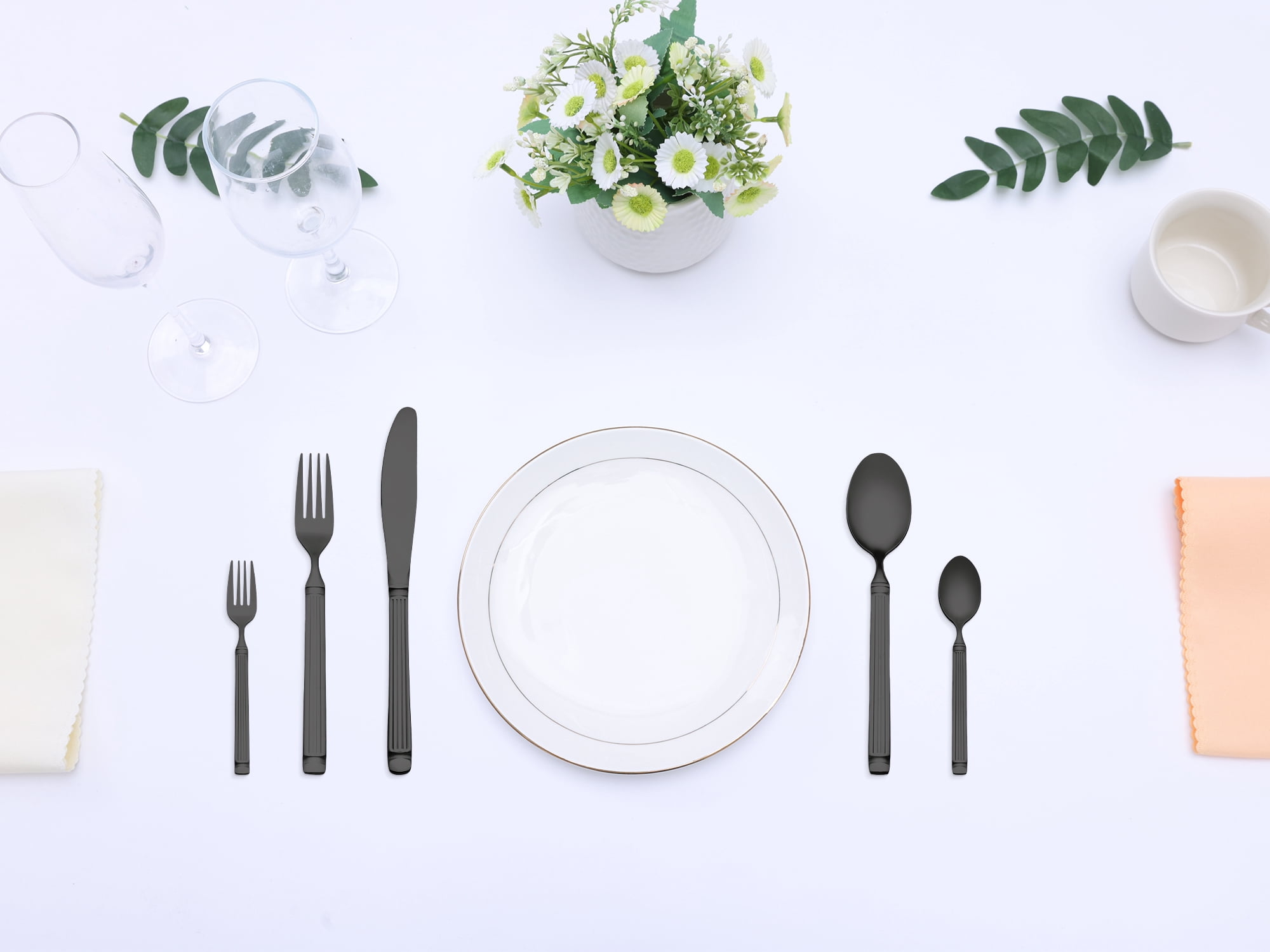 Unique Bargains Classic Stainless Steel Flatware Sets for Multiple Uses Black 20pcs