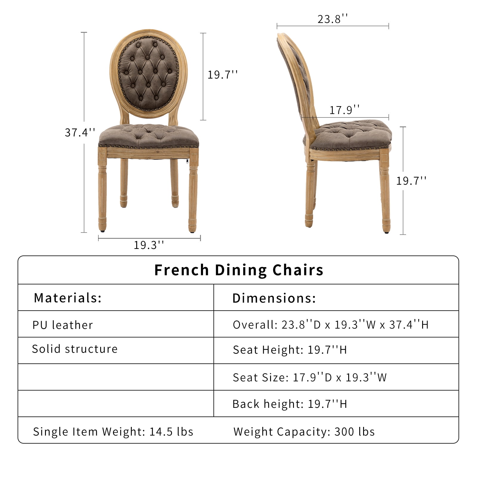 French Country Dining Chairs Set of 4, Tan Kitchen & Dining Room Chairs, Taupe Faux Leather Kitchen Chairs, Tufted Upholstered, Wood Legs, Sillas De Comedor (PU, Brown, 4Pcs)