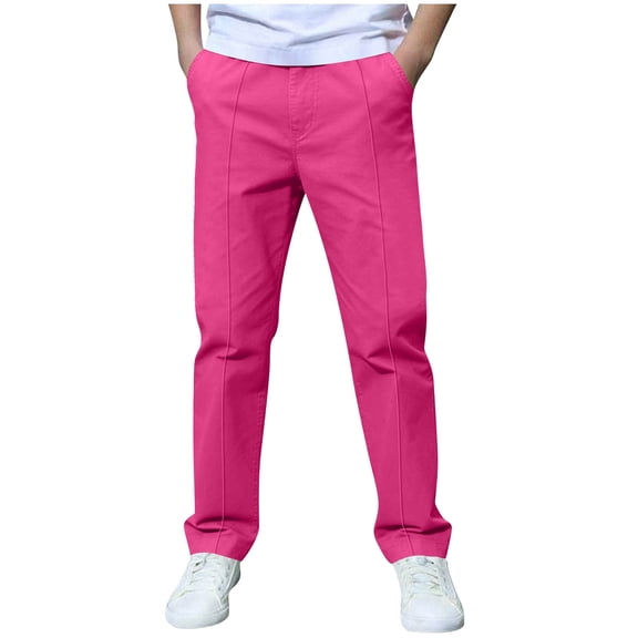 UQJfacai Boys Stretch Pull On Pants Kids School Uniform Youth Khaki Pants Casual Elastic Waist Trousers with Pockets 3-14 Years