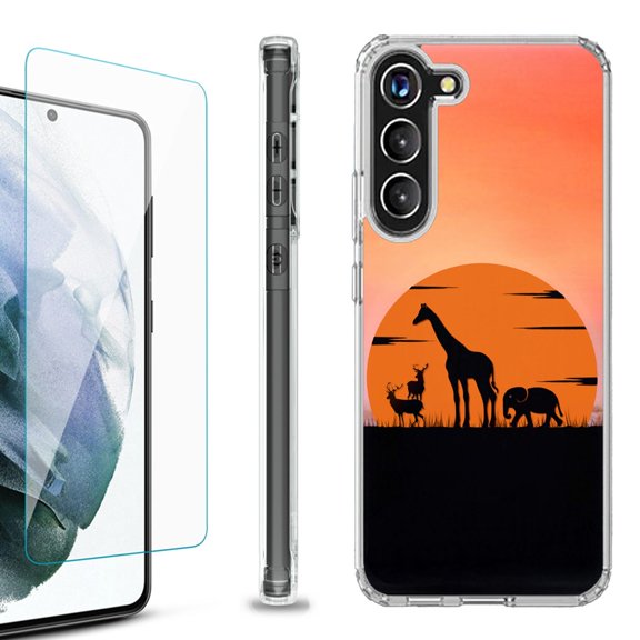 OneToughShield ® for Samsung Galaxy S23  S23 Plus 5G Shockproof Bumper Phone Case, with Tempered Glass Screen Protector - Sunset Safari