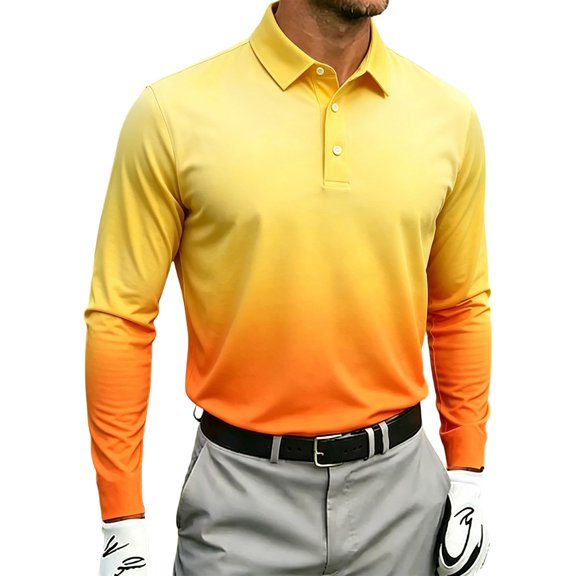 NominalSnug Mens Golf Shirts Long Sleeve Gradient Color Collared Athletic Pullover Tops