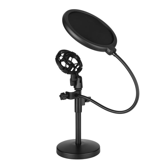 Dual Purpose Desktop Microphone Stand Adjustable Mic Stand Microphones Desk Bracket Anti-slip Base with Pop