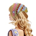 thumbnail image 2 of Unique Bargains 2 Pcs Triangle Bandana Knitted Turban Crochet Hair Scarf for Women Pink Green Beige, 2 of 5