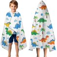 thumbnail image 3 of White Dinosaurs Palms Clouds Pattern Hooded Bath Towel，50"x30" for Ages 3 To 12 Kids, Quick Dry Lightweight Soft Microfiber Hood Beach Towel Cover Up for Kids, 3 of 7