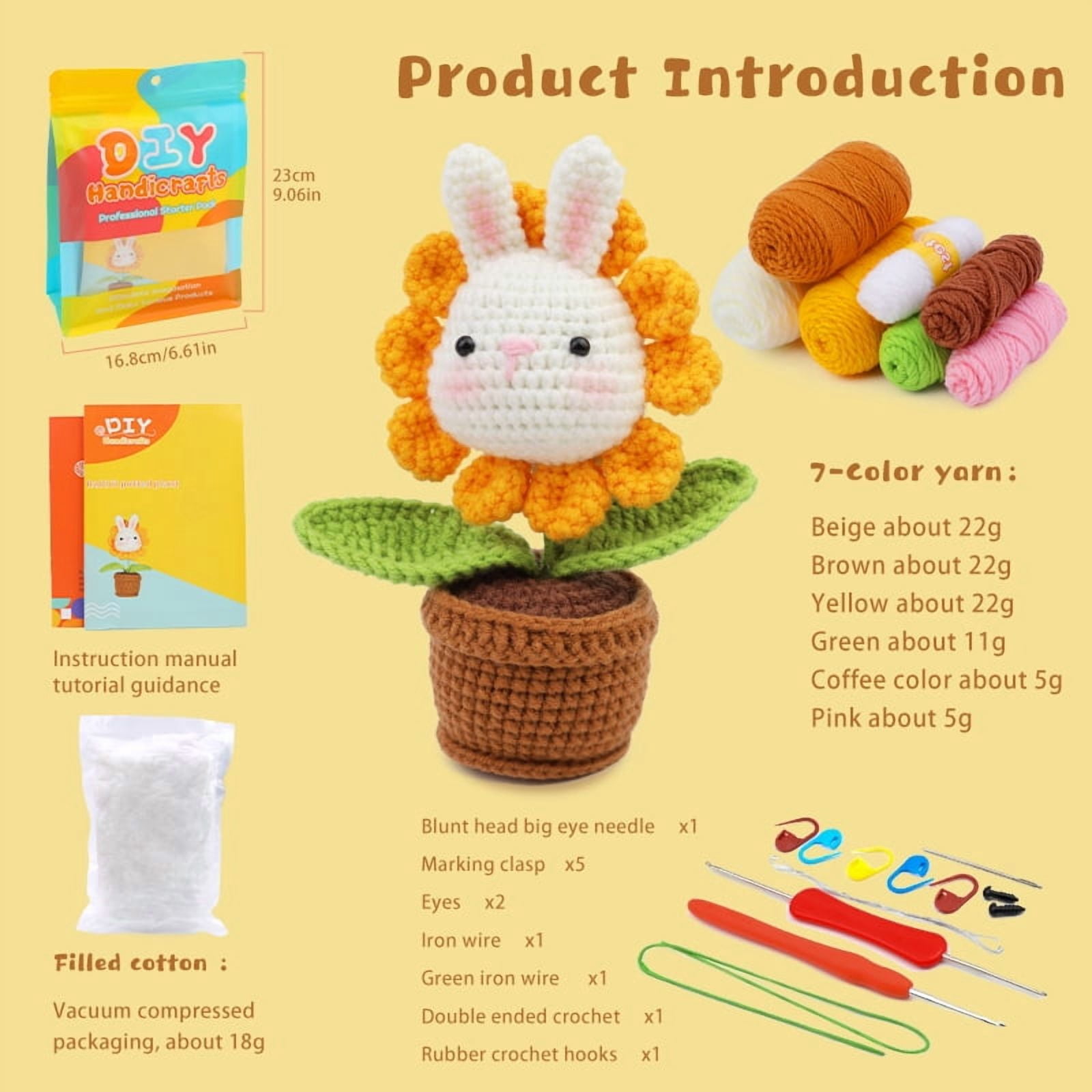 DIYCT Crochet Kit for Beginners - Beginner Crochet Kit for Adults Kids Gift - Complete Crochet Kits with Step by Step Video Tutorials, Easy Learn to Crochet Stuffed Animals Knitting Kit(Rabbit)
