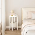 thumbnail image 5 of Round Side Table End Table with Storage Basket, Small Side Table Round Nightstand for Small Spaces, Tall Oval End Table with Steel Frame, Coffee Bedside Table for Living Room Bedroom, White, 5 of 16