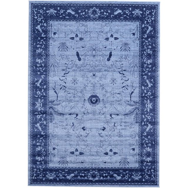 Unique Loom La Jolla Botanical Vintage Rug 7' x 10' Rectangle Blue/Navy Blue