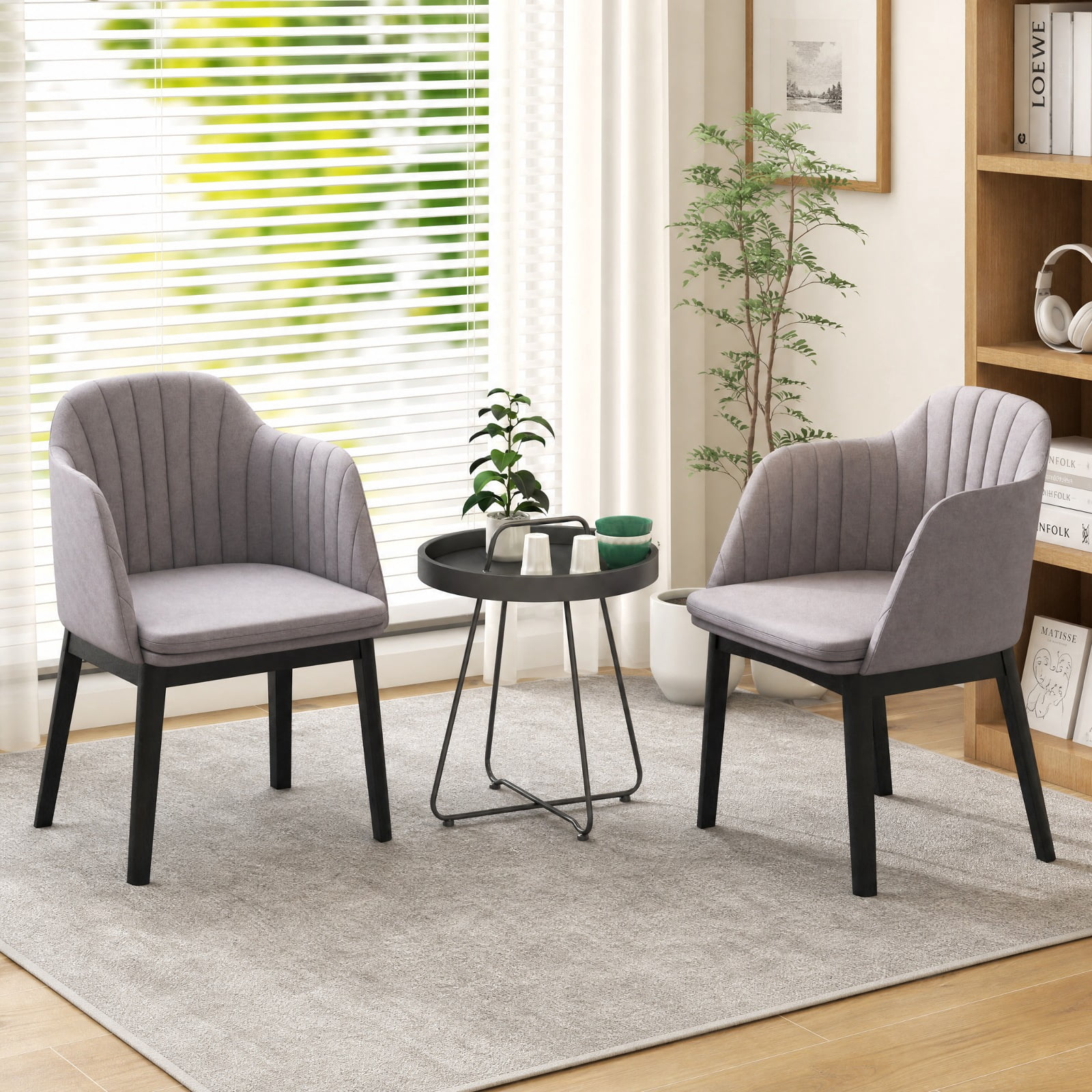 Furnibear Upholstered Velvet Accent Modern Dining Chairs Set of 2 with Curved Backrests for Kitchen Dining Room Living Room Home, Grey