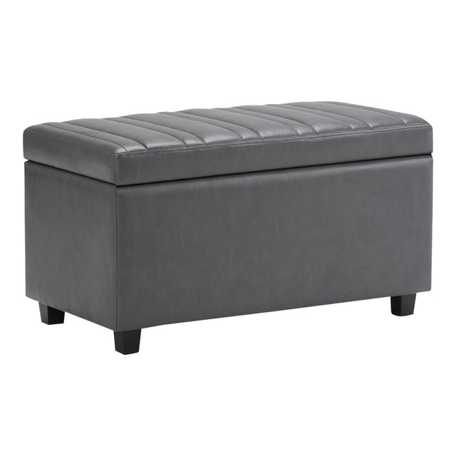 SIMPLIHOME Darcy 34 inch Wide Rectangle Lift Top Storage Ottoman Bench in Stone Grey Faux Leather, Footrest Stool, Coffee Table for the Living Room, Bedroom, and Kids Room, Contemporary