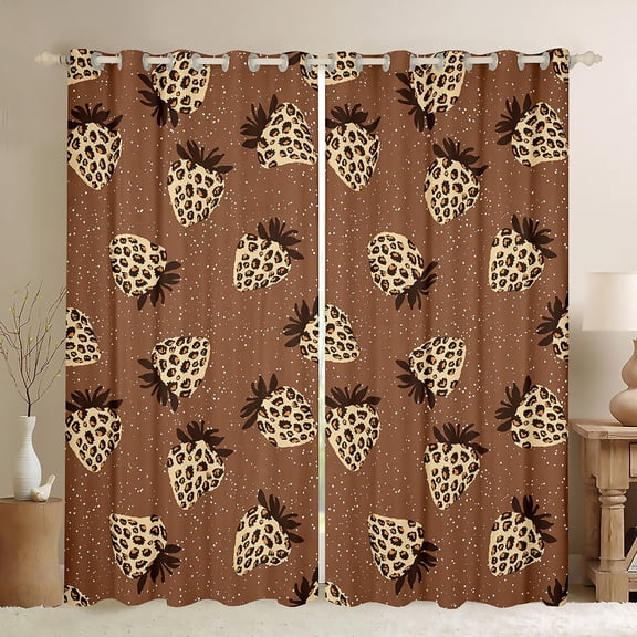 Feelyou Kawaii Cartoon Strawberry Black Out Curtains, Fashion Leopard Cheetah Print Curtains Pack of 2 (42x63 Each), Teens Kids Boys Girls Bedroom Curtains, Window Curtains Bedroom Decor