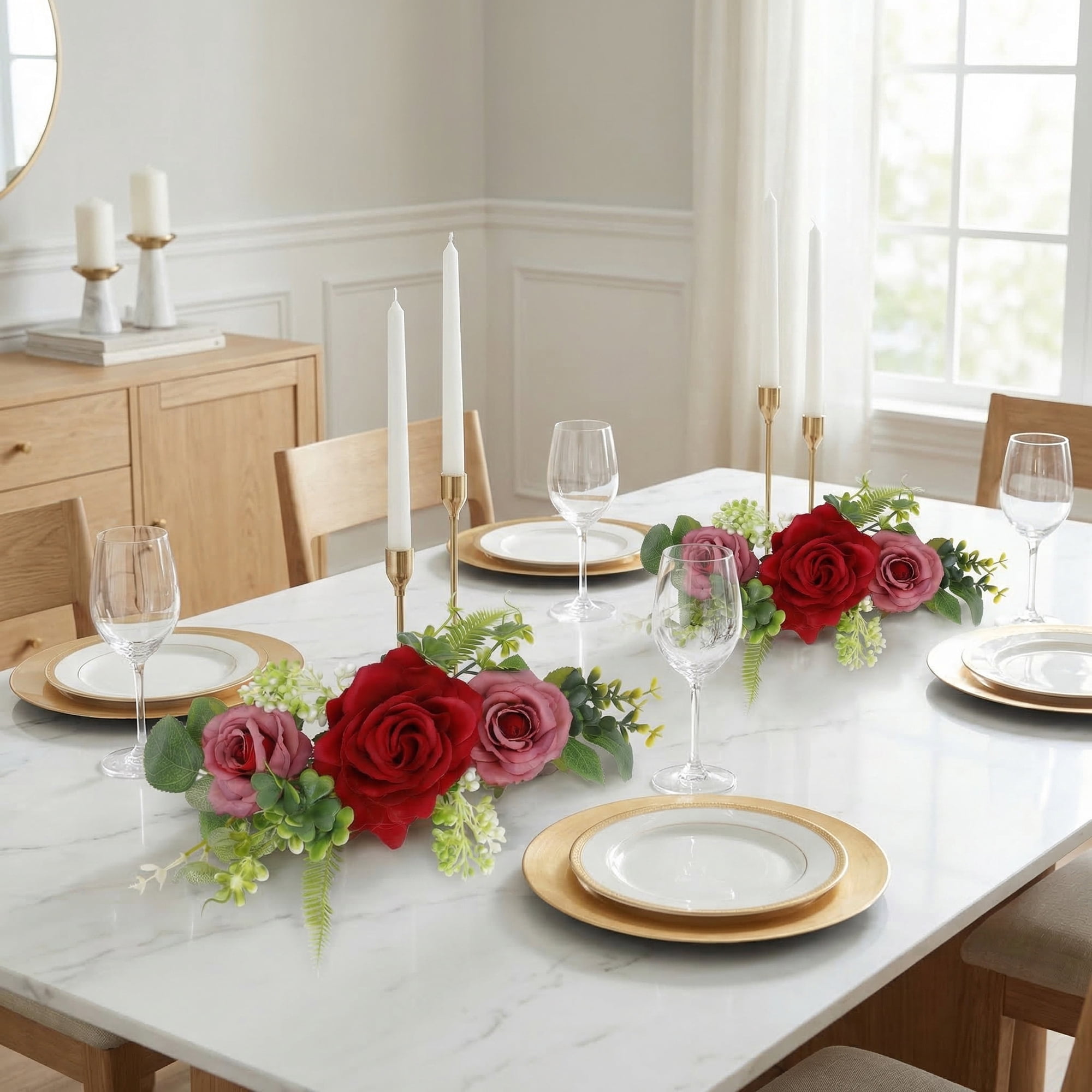 Unique Bargains Artificial Rose Bouquets Silk Flowers Red 13.0"