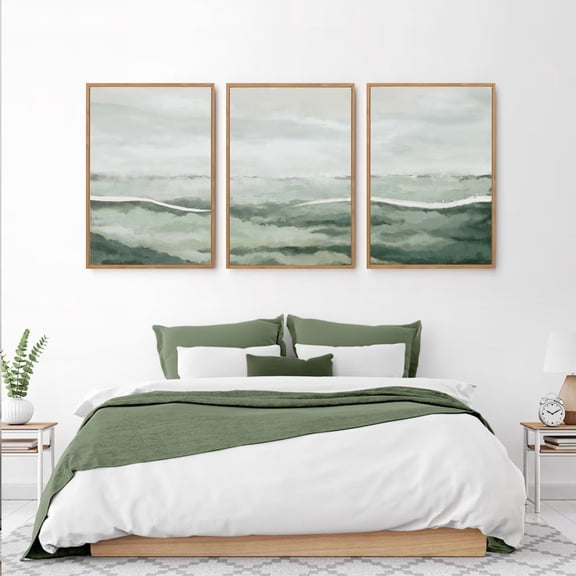HPNIUB Sage Green Abstract Framed Canvas Wall Art Watercolor Olive Green Painting Botanical Decor Set of 3 for Living Room Bedroom Office 24x36 Inch