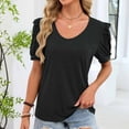thumbnail image 2 of Cmfcve Women's Tunic Tops V Neck Puff Short Sleeve T Shirt Casual Dressy Blouses Solid Color Loose Fit Summer Blouse, 2 of 6