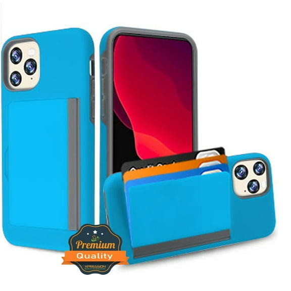 Apple iPhone 11 PRO Wallet Phone Case Ultra Protective Cover with 3 Cedit Cards ID Holder Slots [Slim] Heavy Duty Shockproof Hybrid Rubber Hard PC   TPU Armor BLUE Case Cover for Apple iPhone 11 Pro