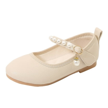NOLDARES Girls Princess Shoes Mary Jane Flats Girls Dress Up Shoes Dance Party Princess Shoes Dress Shoes for Girls(Beige 5-5.5 Years)