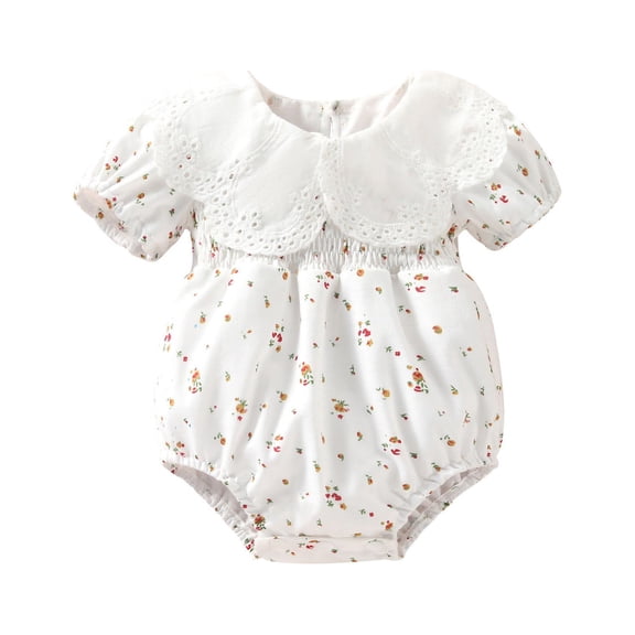 NOKIO Children'S Floral Romper, Baby Summer Jumpsuits for Girls Baby Girls Floral Spring Summer Floral Short Sleeve Cute Collar Romper Bosyduit Clothes Baby Girl Sleeveless Cotton Romper