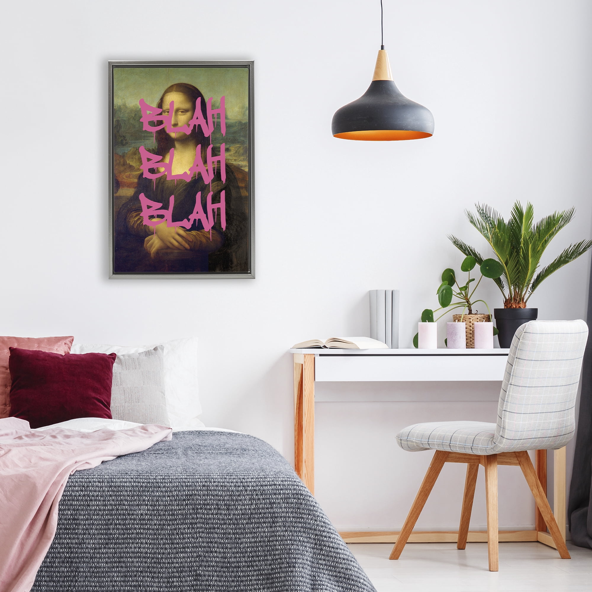 Graffiti Over Mona Lisa Gray Framed Floater Canvas Wall Art, design by Masters Redux