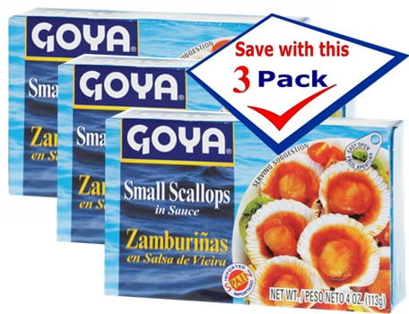 Goya Small Scallops in Sauce- ZamburiƱa Salsa Viera 4 Oz Pack of 3 by