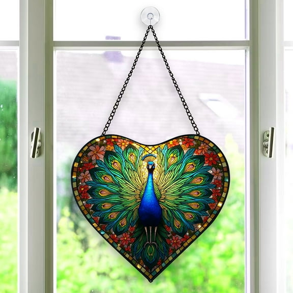 Peacock Window Hanging Stained Glass Chirstmas, Peacock Suncatchers for Windows Stained Glass