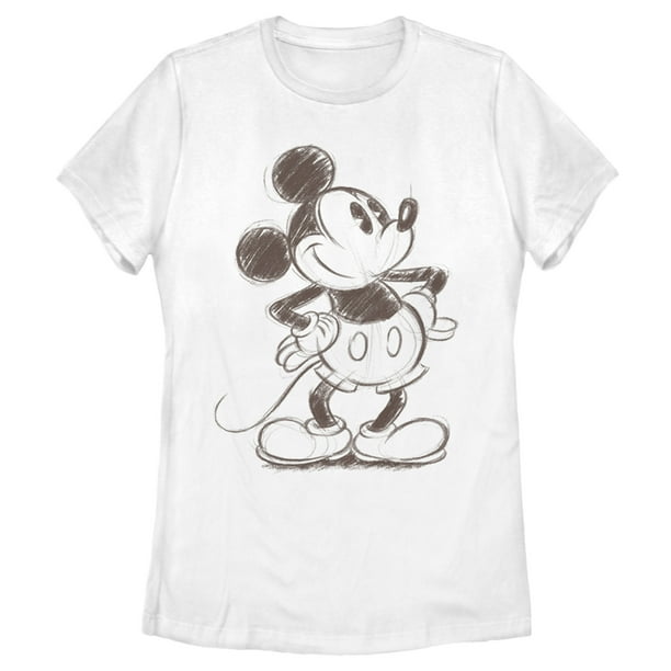 Women s Mickey Friends Retro Mickey Mouse Sketch T Shirt White
