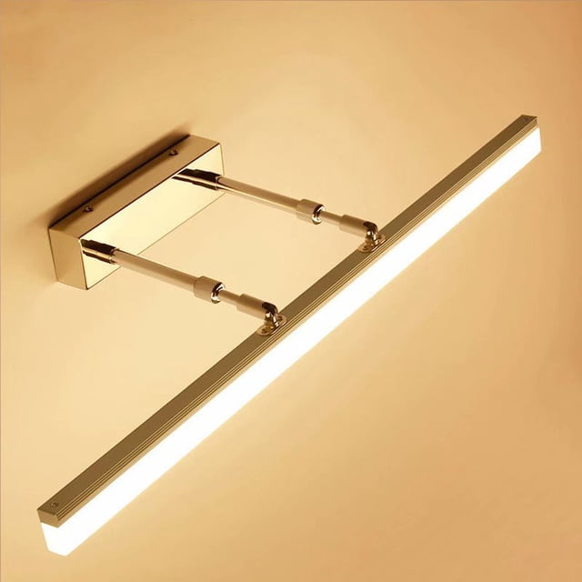 Espejo telescópico con luz LED frontal para baño, espejo de maquillaje antivaho moderno y sencillo con luz dorada.