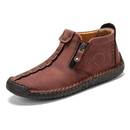 

Men‘s Handmade Stitching Ankle Boots Casual Lightweight Zipper Outdoor Walking Sneakers Men‘s Loafer Shoes