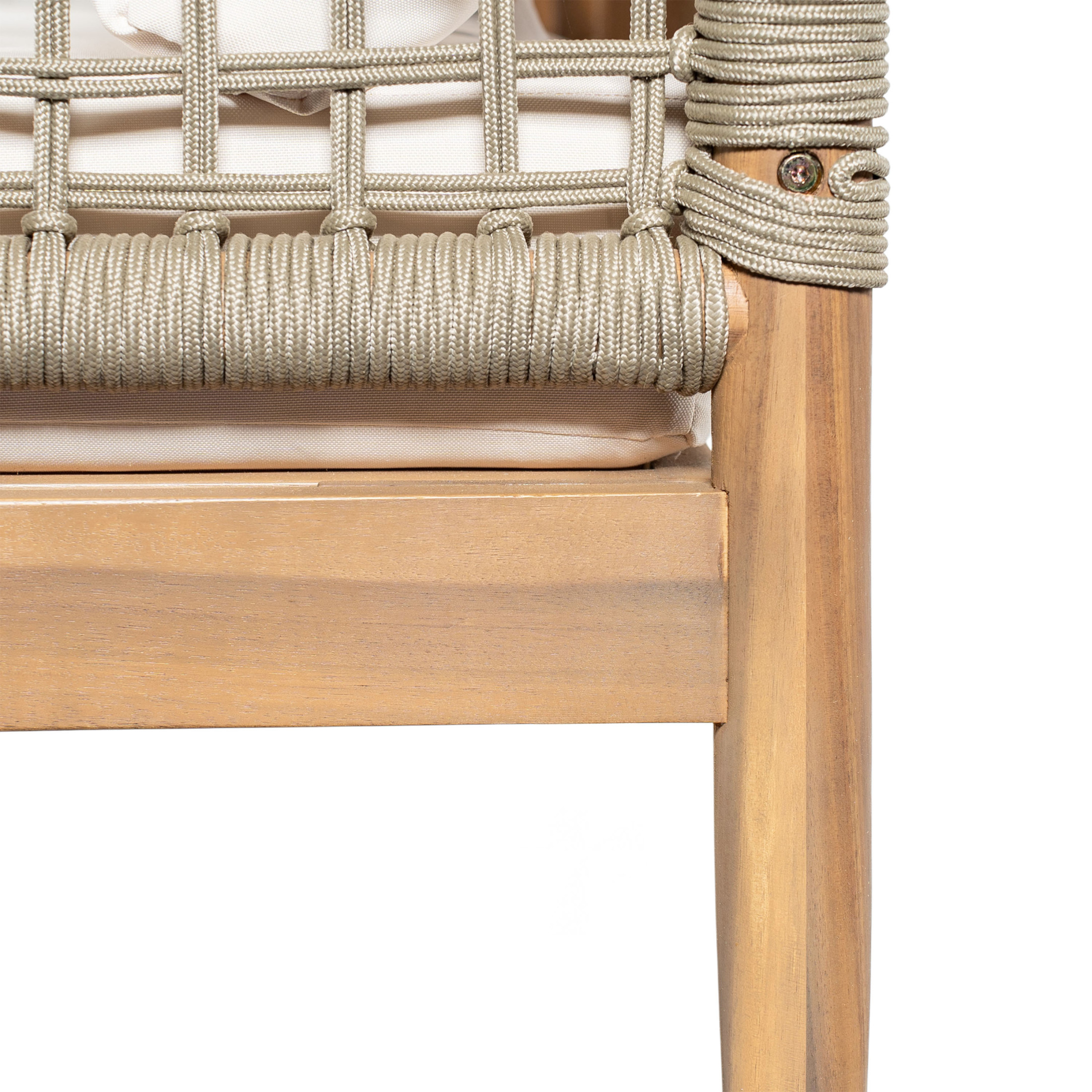 Christopher Knight Home Modern 3-Seater Outdoor Sofa, Patio Bench with Rope Woven Arms, Beige Cushions