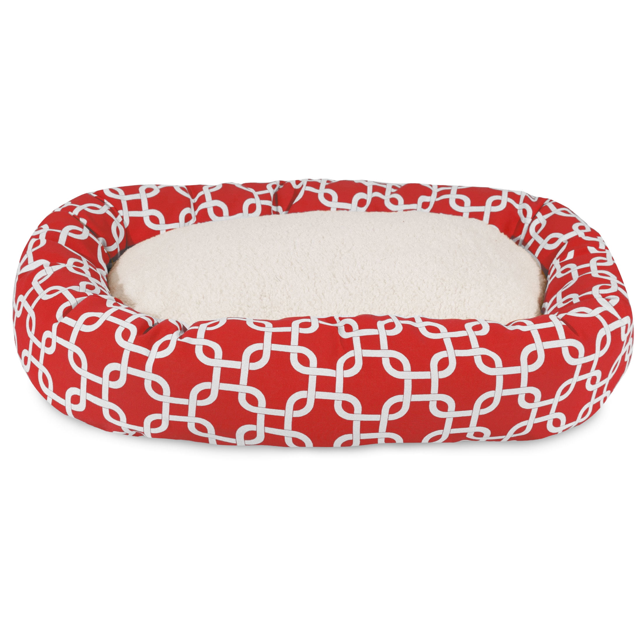 Majestic Pet Sherpa Links Bagel Pet Bed for Dogs, Calming Dog Bed Washable, Large, Red