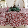 thumbnail image 5 of Newbridge Snowfall Snowflake Plaid Christmas Print Vinyl Flannel Backed Tablecloth Contemporary Snowflake Design Easy Care Wipe Clean Xmas Tablecloth, 60 Inch x 84 Inch Oval, Red, 5 of 6