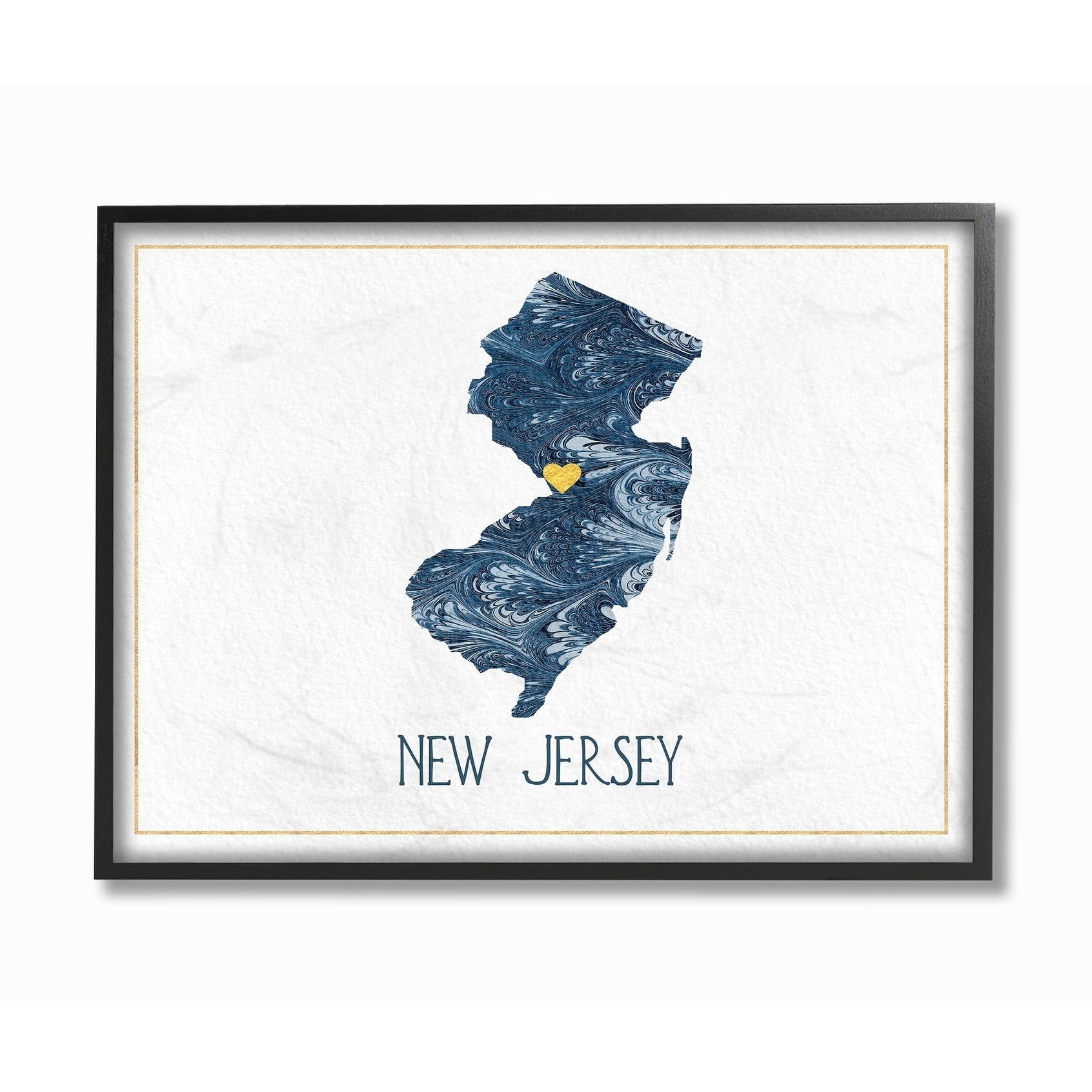 The Stupell Home Decor New Jersey Minimal Blue Marbled Paper Silhouette Framed Texturized Art