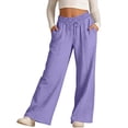 thumbnail image 3 of Pretxorve Kids Girls Pants Solid Linen Mix Fabric Loose Drawstring Side Pockets Wide Leg Casual Trousers, 3 of 5