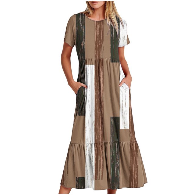 FAIWAD Robe Femme Grande Taille Manches Courtes Robe d'Été Décontractée à Blocs de Couleur Robe Évasée avec Poches