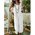thumbnail image 5 of IROINNID Sleeveless Jumpsuit For Women Full-Length Linen Cotton Pocket Casual Wide Leg Side Button Jumpsuit, 5 of 9