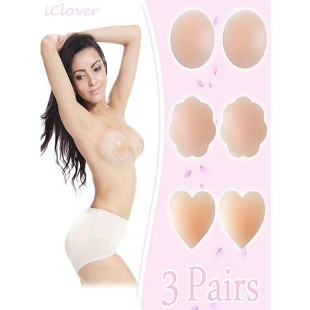 Thin Pasties Bra Invisible Nipple Pads , [3 Pairs] iClover Women Reusable Adhesive Silicone Skin Adaptable Breast Covers for