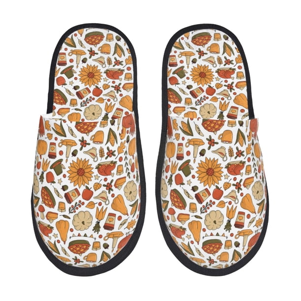 Fotbe Thanksgiving with Food Pantuflas Peludas para Mujer con Estampado, Zapatillas de Peluche, Zapatos de Invierno para Casa, Uso Interior y Exterior-Medium