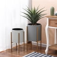 thumbnail image 1 of LuxenHome 2-Piece Gray Round Metal Cachepots and Gold Stand, 1 of 1