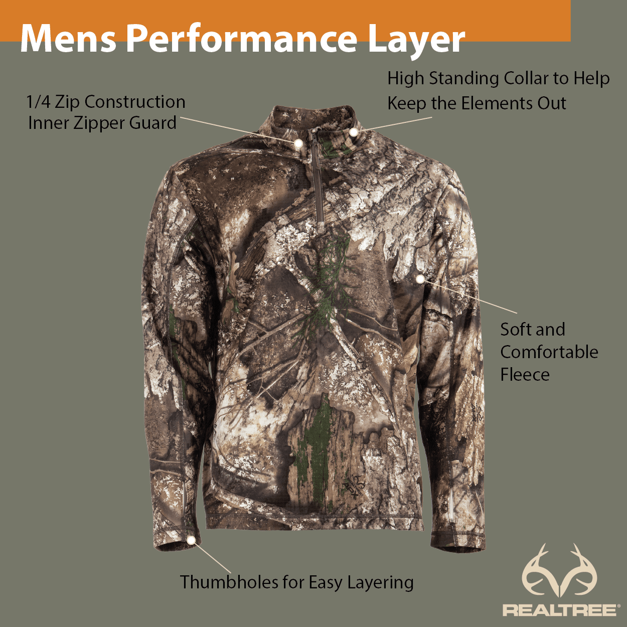 Realtree Men's 1/4 Zip Performance Hoodie, Realtree APX, Size 3X-Large