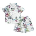 thumbnail image 3 of Boys Outfits Hawaiian Style Toddler Kids Boys Tropical Print Shirt and Elastic Waist Shorts Set for Beach Vacation Boy Outfits White 4 Years-5 Years, 3 of 3