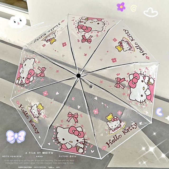Hello Kitty Kuromi-paraguas de lluvia Manual transparente para mujeres y niñas, resistente al viento, plegable, para viajes al aire libre