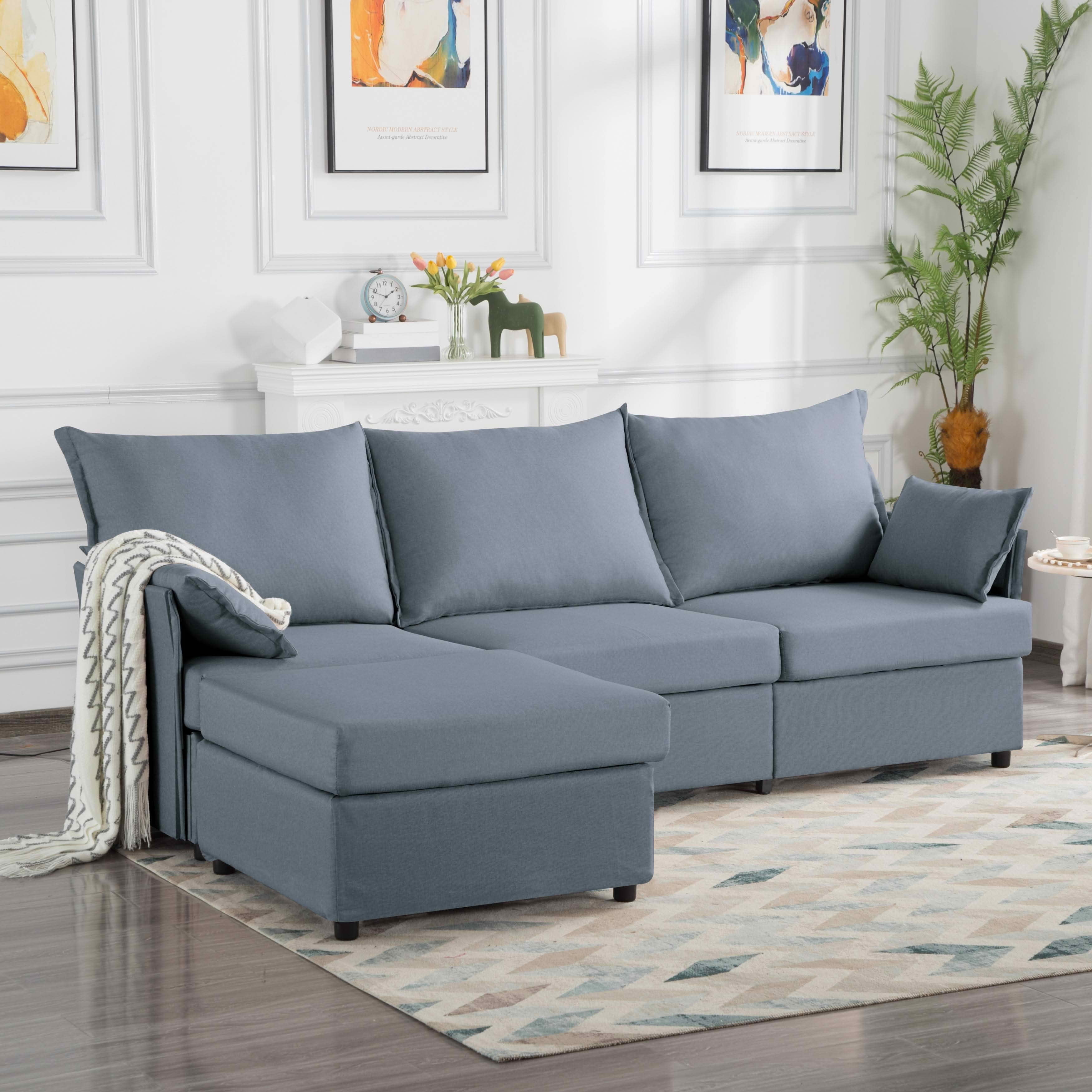 MAYEERTY 93.7" Modular Sofa with Ottoman - Removable Washable Covers, 3 Colors, 2 Arm Pillows