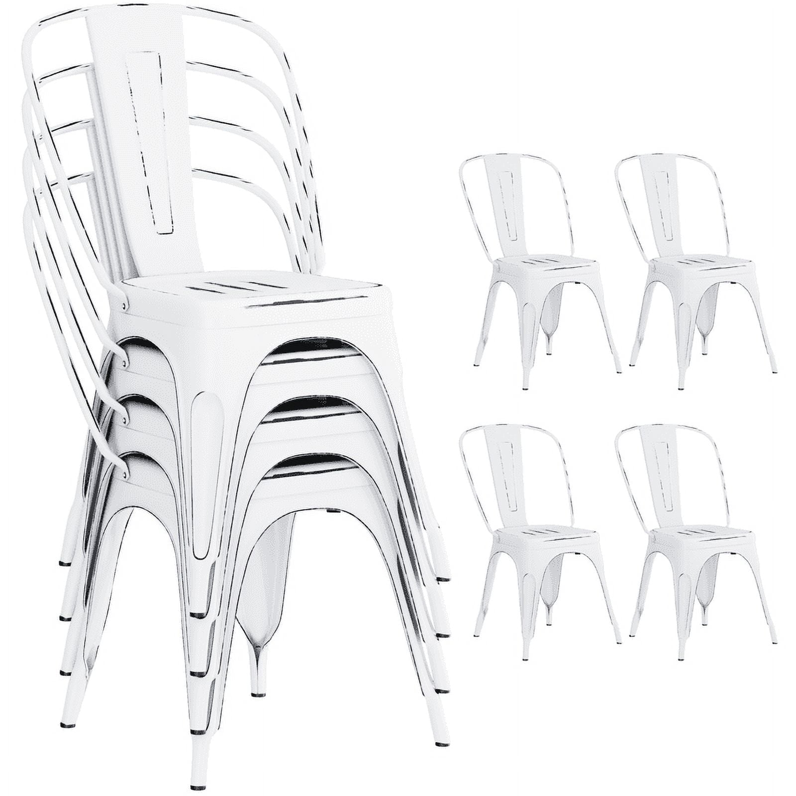 Furmax Set of 4 Metal Dining Chairs Stackable Indoor Industrial Vintage Chairs,Distressed White