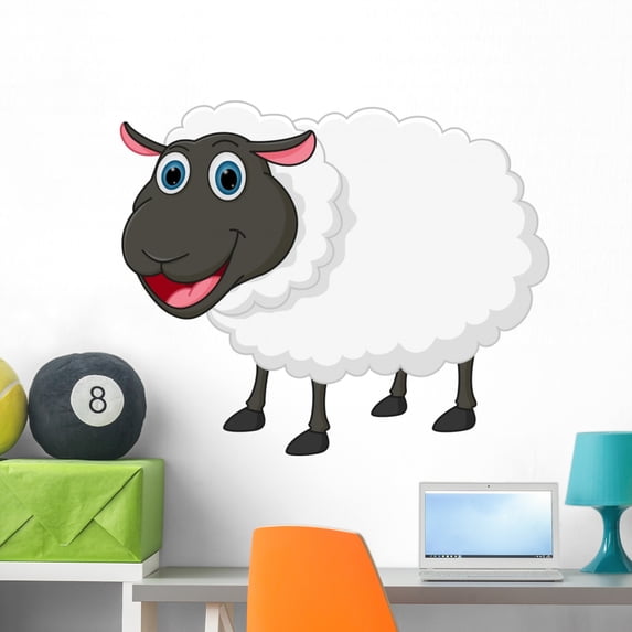 Happy Sheep Cartoon Wall Mural by Wallmonkeys Peel and Stick Graphic (36 in W x 30 in H) WM116875