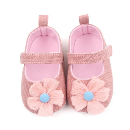 

BblyThe Infant Baby Girls Premium Flats Rubber Sole Infant Flower PU Leather Toddler First Walker Crib Shoe 0-18 Months