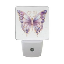 Butterfly with Purple Night Light LED Dusk to Dawn Auto Sensor Night Lamp Plug-in Nightlight for Bedroom Hallway Kitchen 2 PCs