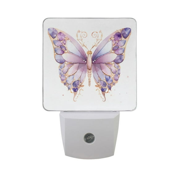 Butterfly with Purple Night Light LED Dusk to Dawn Auto Sensor Night Lamp Plug-in Nightlight for Bedroom Hallway Kitchen 2 PCs