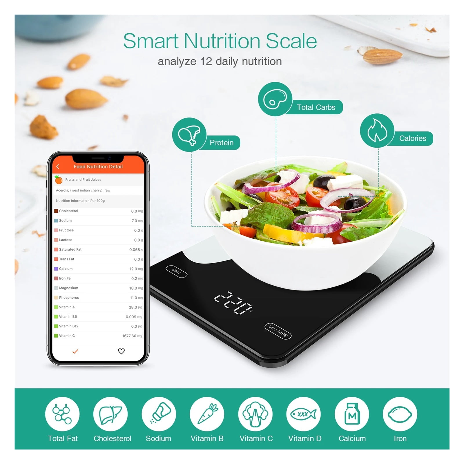 Digital Food Scale 10kg Smart Kitchen Scales With Nutrition Calculator APP Rechargeable Gram Scale For Weight Loss Baking Scales ,Simple Operation