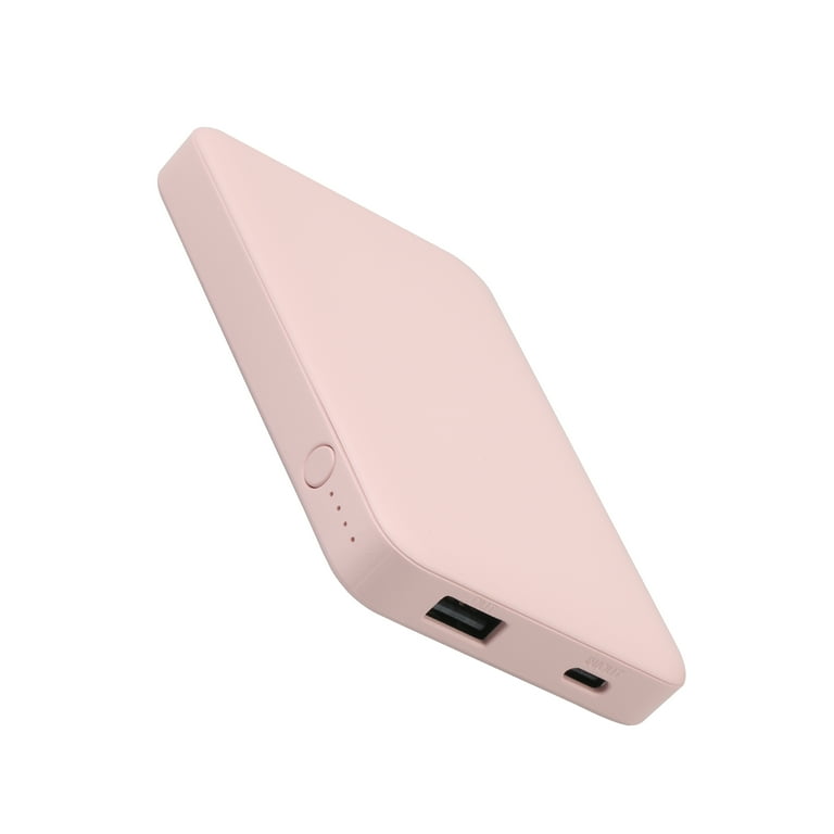 onn 5000mAh Portable Power Bank with USB-C and USB-A ports, Compact Size, LED Indicator Lights, Pink - Compatible with iPhone, iPad, AirPods, Samsung Galaxy, Note, Pixel & More