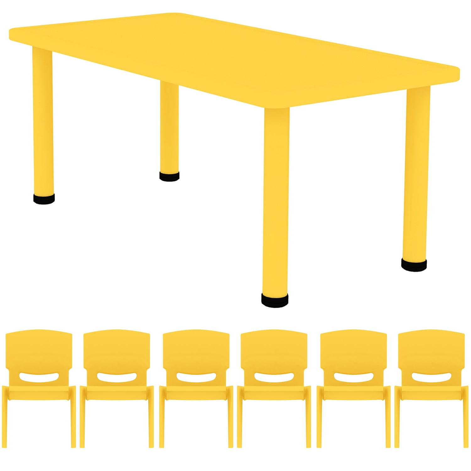 2xhome Yellow Kids Table and Chair Set Adjustable Leg Strong Wide Activity Table School Table