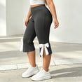 thumbnail image 2 of SwiftWear Plus Size Women Capri Leggings High Waist Yoga Pants with Pockets Bow Tie Cuff Side Slit Stretch Casual Workout Cropped Leggings​, 2 of 9