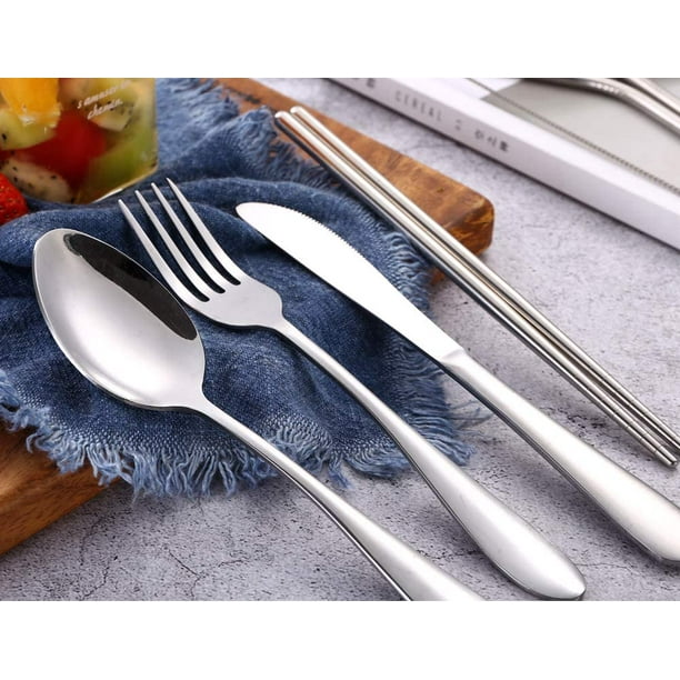 Travel Utensils with Case 4 Sets Reusable Utensils Set with Case Portable Cutlery  Set Knives Fork and Spoon Set for Lunch Box Accessories Camping Utensil Set  Flatware Sets for Outdoor